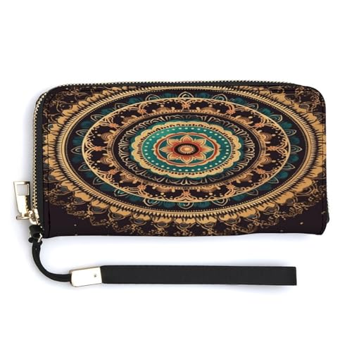 YKUDBN Geldbörse aus PU-Leder, Mandala-Druck, großes Fassungsvermögen, lange Geldbörse für Damen, Handheld-Clutch, moderne Damengeldbörse, Stil, 20 x 10,5 cm, modern, Stil:, 20.0*10.5cm, Modern von YKUDBN