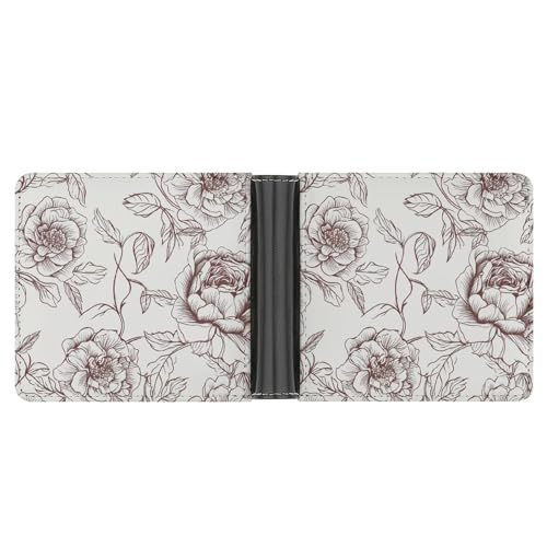 YKUDBN XB0608021 Herren-Ledergeldbörse, Blumendesign, niedliches Portemonnaie für Damen, Reißverschluss, geeignet für den täglichen Gebrauch, Reisen, Linien-Blumen-Design, Einheitsgröße, Blumendesign von YKUDBN