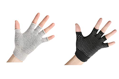 YL TRD V rutschfeste Fingerlose Yoga-Handschuhe, Trainingshandschuhe (Schwarz & Grau mit schwarzen Punkten) von YL traV
