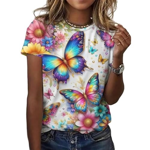 YLCYDLYU Damen T-Shirt Große Größen Fashion Woman T Shirt 3D Schmetterlingsdrucken Kurzarm Weibliche T-Shirts Übergroße Y2K Für Mädchen-C01-Sm21764-Xl von YLCYDLYU
