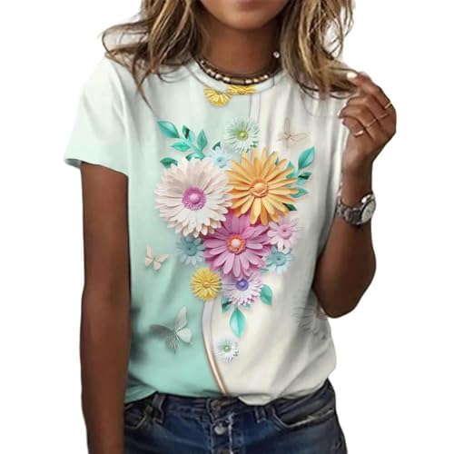 YLCYDLYU Damen T-Shirt Große Größen Fashion Woman T Shirt 3D Schmetterlingsdrucken Kurzarm Weibliche T-Shirts Übergroße Y2K Für Mädchen-C01-Sm21772-Xl von YLCYDLYU