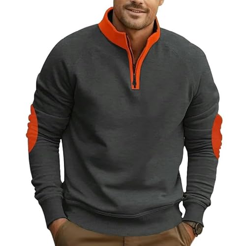 YLCYDLYU Half-Zip Pullover Farbpassend Loser, Lässiger Stand-Up-Kragen Halbzahn-Langarmpullover-Dunkelgrau-L von YLCYDLYU