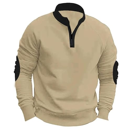 YLCYDLYU Half-Zip Pullover Farbpassend Loser, Lässiger Stand-Up-Kragen Halbzahn-Langarmpullover-Khaki-M von YLCYDLYU