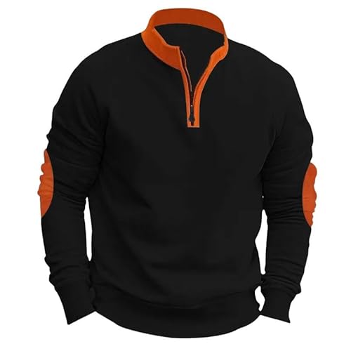 YLCYDLYU Half-Zip Pullover Farbpassend Loser, Lässiger Stand-Up-Kragen Halbzahn-Langarmpullover-Schwarz-L von YLCYDLYU