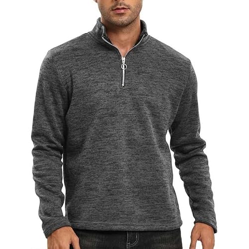 YLCYDLYU Half-Zip Pullover Herren Halb Reißverschluss -Standkragen Pullover Slim Fit Long Sleeve Casual Sweatshirts Long Sleeve-Dunkelgrau-L von YLCYDLYU