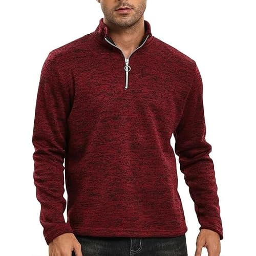 YLCYDLYU Half-Zip Pullover Herren Halb Reißverschluss -Standkragen Pullover Slim Fit Long Sleeve Casual Sweatshirts Long Sleeve-Weinrot-XXXL von YLCYDLYU