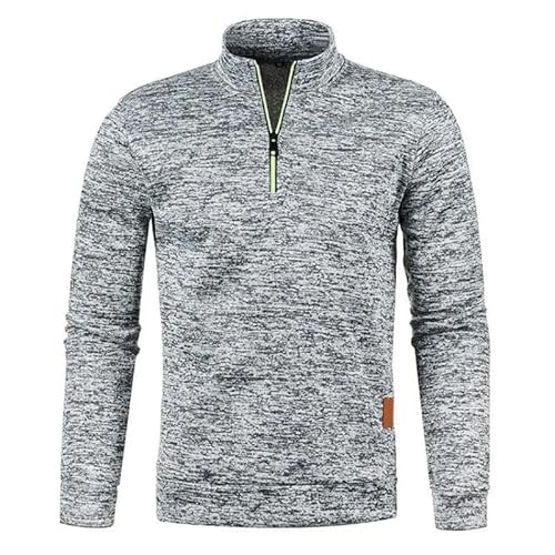 YLCYDLYU Half-Zip Pullover Herren Halb -Reißverschluss -Sweatshirts Langarm Pullover Rollkragenpullover Streetwear -Jacke Sportmäntel-Hellgrau-M von YLCYDLYU