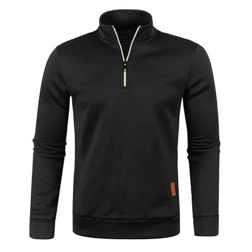 YLCYDLYU Half-Zip Pullover Herren Halb -Reißverschluss -Sweatshirts Langarm Pullover Rollkragenpullover Streetwear -Jacke Sportmäntel-Schwarz-L von YLCYDLYU