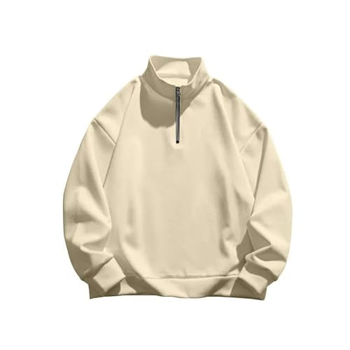 YLCYDLYU Half-Zip Pullover Herren-Stand-Up-Halsband-Hoodie Halbzip Langärmelige Freizeitpullover Streetwear-Beige-L von YLCYDLYU