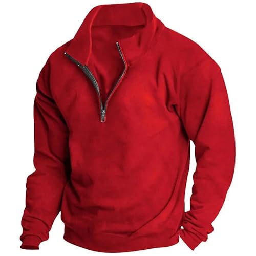 YLCYDLYU Half-Zip Pullover Herren-Stand-Up-Halsband-Hoodie Halbzip Langärmelige Freizeitpullover Streetwear-Rot-S von YLCYDLYU