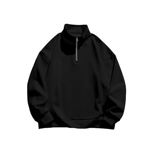 YLCYDLYU Half-Zip Pullover Herren-Stand-Up-Halsband-Hoodie Halbzip Langärmelige Freizeitpullover Streetwear-Schwarz-XL von YLCYDLYU