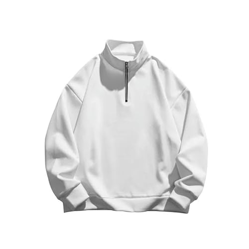 YLCYDLYU Half-Zip Pullover Herren-Stand-Up-Halsband-Hoodie Halbzip Langärmelige Freizeitpullover Streetwear-Weiss-XXXL von YLCYDLYU