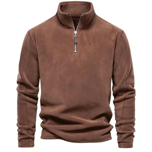 YLCYDLYU Half-Zip Pullover Herren Sweatshirt Stand Hals Halbzip Langarm Hoodie Mode Sweaters Männer Kleidung-Braun-Eur-XXL von YLCYDLYU