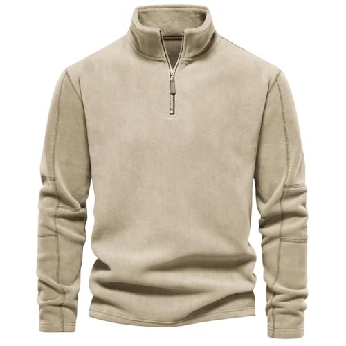 YLCYDLYU Half-Zip Pullover Herren Sweatshirt Stand Hals Halbzip Langarm Hoodie Mode Sweaters Männer Kleidung-Licht Khaki-Eur-S von YLCYDLYU