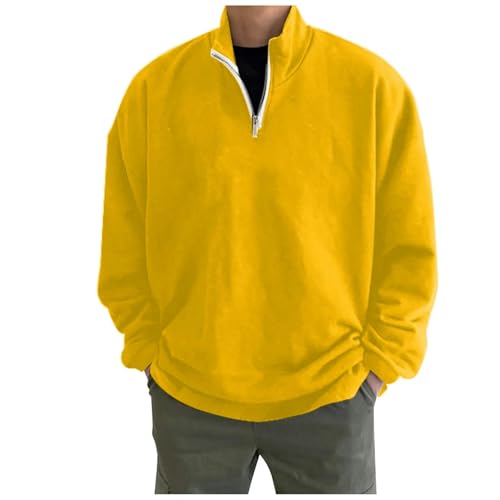 YLCYDLYU Half-Zip Pullover Pullover Männer Halbe Zip -Hoodie Langschläre Rollkragenpullover Hemd Bequeme Kleidung Freizeittife Tops-Gelb-L von YLCYDLYU