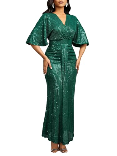 YLCYDLYU Hochzeitsgastkleid Damenmode Kleider Plissiert Sexy Wrap Hip Cocktail Kleid Tief V-Ausschnitt Abend Party Kleider-Green-L von YLCYDLYU