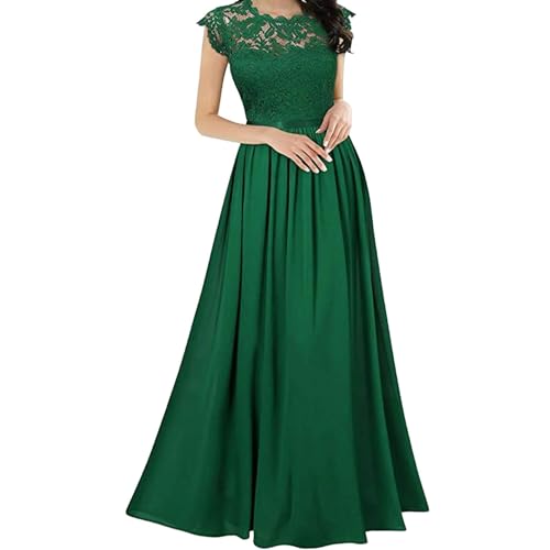 YLCYDLYU Hochzeitsgastkleid Frauen Mutter Der Braut Kleid Feste Farbe Spitze Aushöhlen Hohe Taille Hochzeit Kleid-Grün-L von YLCYDLYU