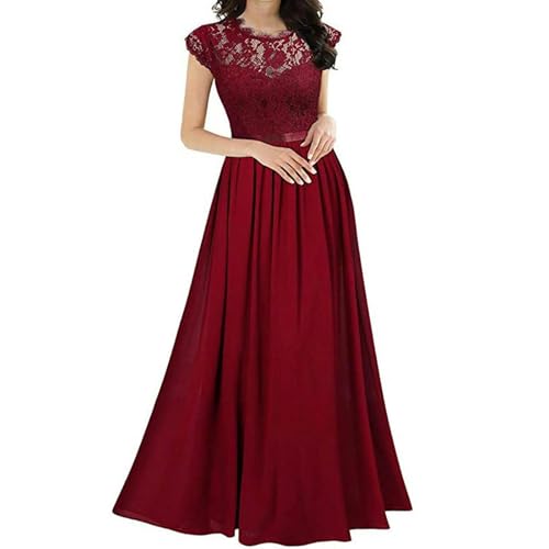 YLCYDLYU Hochzeitsgastkleid Frauen Mutter Der Braut Kleid Feste Farbe Spitze Aushöhlen Hohe Taille Hochzeit Kleid-Rot-S von YLCYDLYU