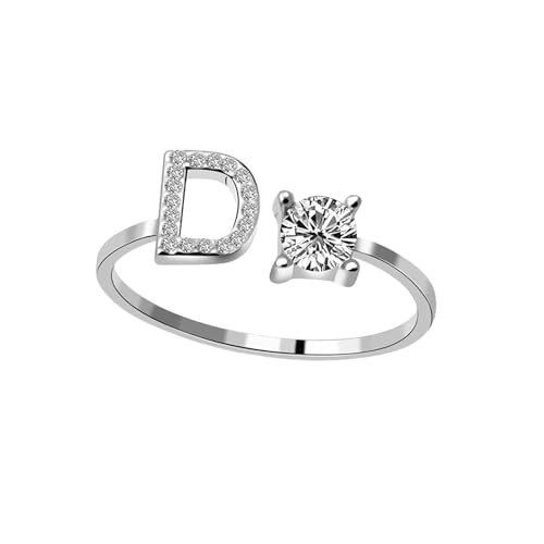 YLCYDLYU Ringe Modischer Ring Mit 26 Buchstaben Für Damen, Kreativer Offener Ring, Partygeschenk, Größenverstellbar, D-Silber von YLCYDLYU