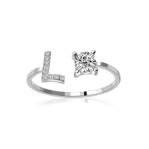 YLCYDLYU Ringe Modischer Ring Mit 26 Buchstaben Für Damen, Kreativer Offener Ring, Partygeschenk, Größenverstellbar, L, Silber von YLCYDLYU