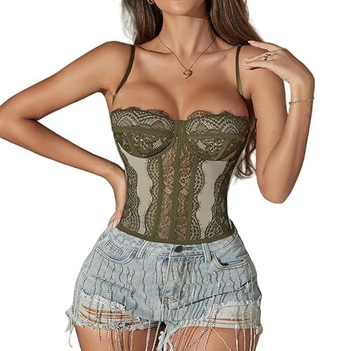 YLQQdMK Damen BH Spitze Shapewear Sexy Tube Top Hohles Camisole -Oberteil Für Frauen-Militärgrün-S von YLQQdMK