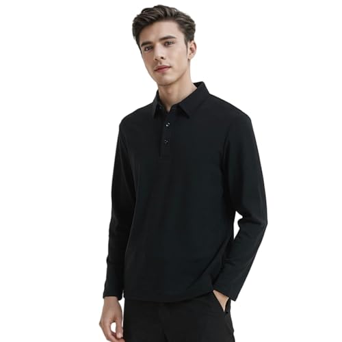 YLQQdMK Poloshirt Herren Langarm Herren-T-Shirts Langärmelige, Warme Bodenhemden Plüschhemden Poloshirts Für Männer-Schwarz-S Vorschlag (90-115 Catties) von YLQQdMK