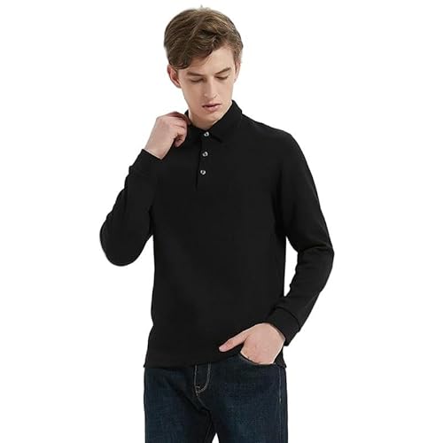 YLQQdMK Poloshirt Herren Langarm Polo-Hemd Herren-Langarm-Hemd Hemd Kragen T-Shirt Sweatshirt Herren-Revers-Polo-Hemd-Schwarz-XL-Vorschlag (160-175 Catties) von YLQQdMK