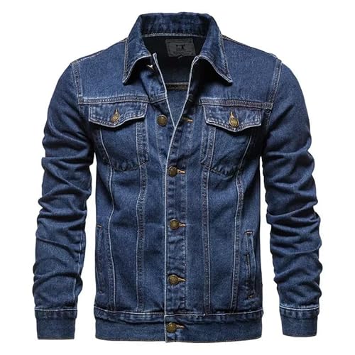 YLQQdMK Winterjacke Herren Cotton Revers Denim Jacke Männer Lässige Jeansjacke Männer Jacke-Dunkelblau-Größe L 50-55 Kg von YLQQdMK