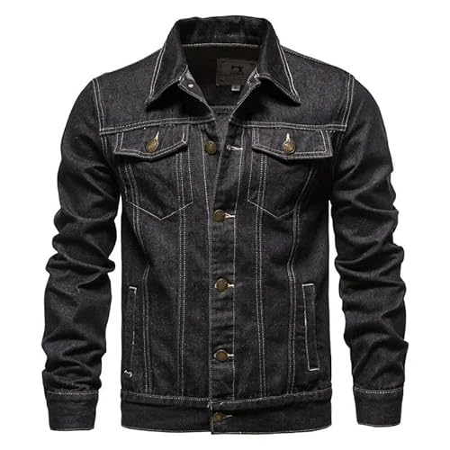 YLQQdMK Winterjacke Herren Cotton Revers Denim Jacke Männer Lässige Jeansjacke Männer Jacke-Schwarz-Größe XL 55-65 Kg von YLQQdMK