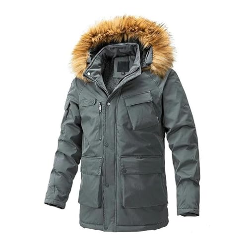 YLQQdMK Winterjacke Herren Herren Winter Langes Baumwollmantel Herren Lässiger Lockerer Kapuzenjacke Im Freien Dicke Warme Jacke-Grau-XXXL von YLQQdMK