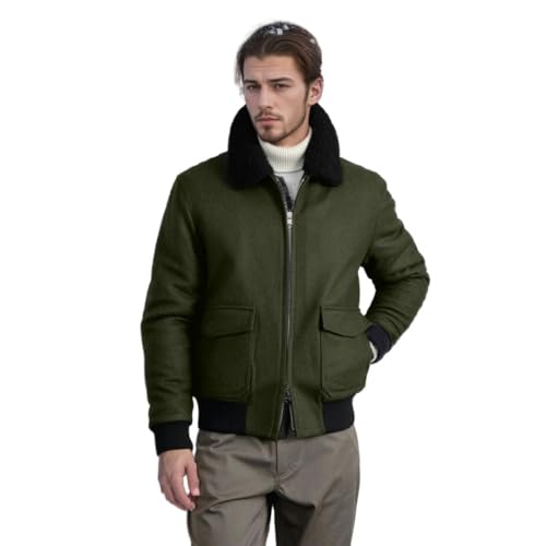 YLQQdMK Winterjacke Herren Herren Wollmantel Freizeitpelzkragen Herrenmanteljacke Herren-Armeegrün-M von YLQQdMK