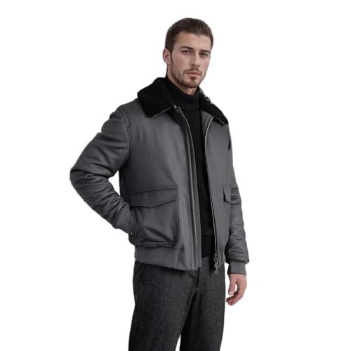 YLQQdMK Winterjacke Herren Herren Wollmantel Freizeitpelzkragen Herrenmanteljacke Herren-Grau-XXL von YLQQdMK