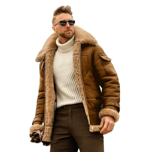 YLQQdMK Winterjacke Herren Herrenherbst- Und Winterjacken Dicker Mantel Herrenmantel Kunstpelz-Braun-L von YLQQdMK