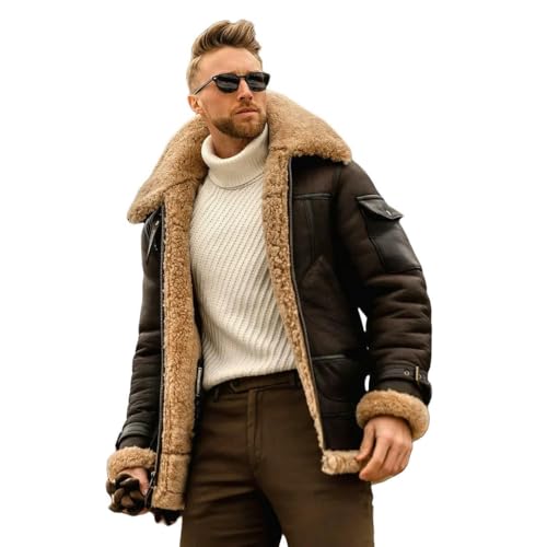 YLQQdMK Winterjacke Herren Herrenherbst- Und Winterjacken Dicker Mantel Herrenmantel Kunstpelz-Kaffee Grau-5Xl von YLQQdMK