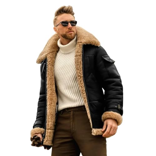 YLQQdMK Winterjacke Herren Herrenherbst- Und Winterjacken Dicker Mantel Herrenmantel Kunstpelz-Schwarz-XL von YLQQdMK