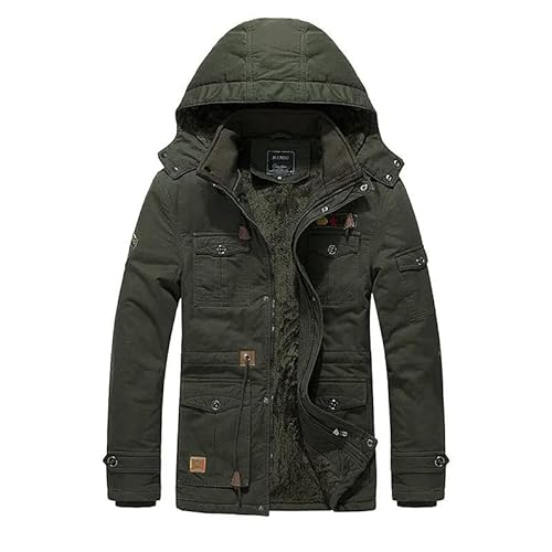 YLQQdMK Winterjacke Herren Herrenmantel Plüsch Verdickte Jacke Im Freien Komfort Winddicht Kalte Kapuzenpublade-Armeegrün-XL von YLQQdMK