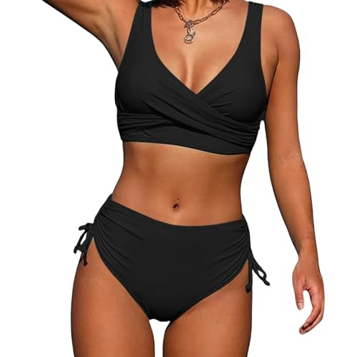 YLXCKGS Bikini-Set Frauen Badebekleidung 2 Stück Hohe Taille Gepolstert Bikini Push Up Bikini Sets Zweiteiliger Rückenloser Badeanzug-A-XXL von YLXCKGS