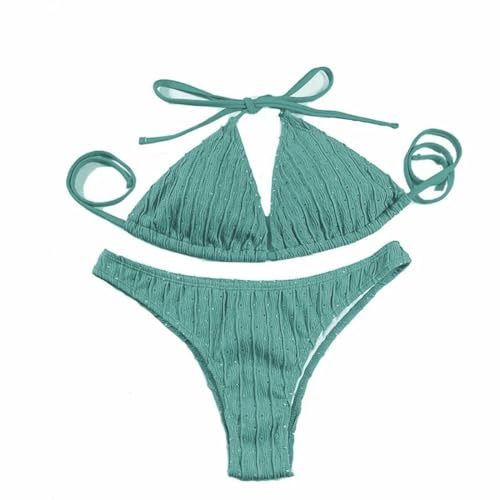 YLXCKGS Bikini-Set Jacquard Draw String Zweiteiliger Badeanzug Weiblicher Bikini Bikini Set Bather Schwimmbeachkleidung Für Badeanzug-Blau-M von YLXCKGS