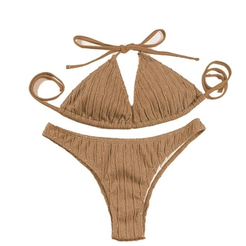 YLXCKGS Bikini-Set Jacquard Draw String Zweiteiliger Badeanzug Weiblicher Bikini Bikini Set Bather Schwimmbeachkleidung Für Badeanzug-Orange-M von YLXCKGS