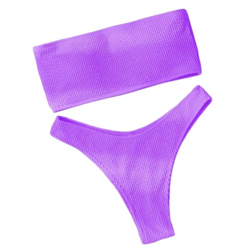 YLXCKGS Bikini-Set Mode Bikini Texturierte Bademode Frauen High Cut Badeanzug Frauen Badeanzüge Solide Bikinis Set-Purple-M von YLXCKGS