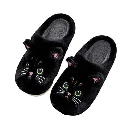 YLXCKGS Cartoon-Hausschuhe Winter Frauen Schöne Katze Plüschschuhen Warme Schuhe Schieberie -Cartoon Pantoffeln Männer Weiche Schuhe Haus Baumwollschuhe-Schwarz-38-39 (Fit 37-38) von YLXCKGS