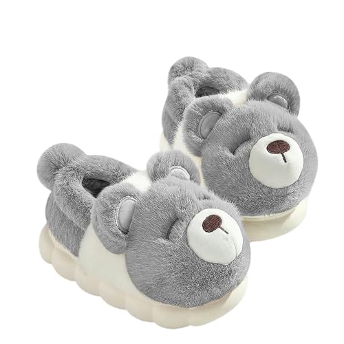 YLXCKGS Cartoon-Hausschuhe Winter Schuhe Frauen Männer Pelz Bär Hausschuhe Home Liebhaber Fluffy 3D Cartoon Warme Plüsch Dias Schlafzimmer Schuh-A-Grau-40-41(Fit 39-40) von YLXCKGS