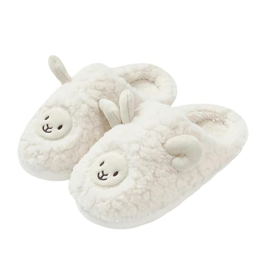 YLXCKGS Cartoon-Hausschuhe Winter Schuhe Frauen Männer Pelz Bär Hausschuhe Home Liebhaber Fluffy 3D Cartoon Warme Plüsch Dias Schlafzimmer Schuh-D-Weiß-44-45(Fit 43-44) von YLXCKGS