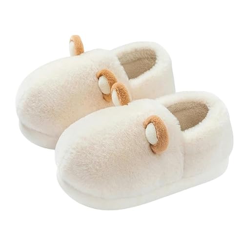 YLXCKGS Hausschuhe Baumwollschuhe Mit Verpackten Absätzen Weibliche Corgi -Hundehäuser Dicke Soled Warme Plüschschuhe Männlich-Beige-36-37 von YLXCKGS