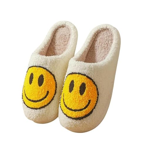 YLXCKGS Hausschuhe Baumwollschuppschuhe Herbst Und Winterpaar Home Home Home Plüschschubstorschuhe Nicht Rutschige Warme Uhr Smiley-Gelb-40-41 von YLXCKGS