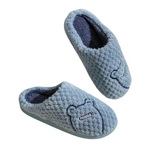 YLXCKGS Hausschuhe Cartoonbären Design Frauen Winter Hausruhschuhe Nicht Rutsch Warmes Weiches Haus Indoor Unisex Flauschige Bodenschuhe-Blau-40-41 von YLXCKGS