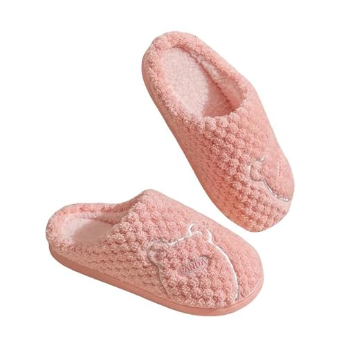 YLXCKGS Hausschuhe Cartoonbären Design Frauen Winter Hausruhschuhe Nicht Rutsch Warmes Weiches Haus Indoor Unisex Flauschige Bodenschuhe-Rosa-44-45 von YLXCKGS