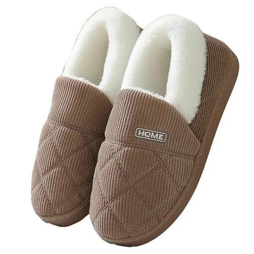 YLXCKGS Hausschuhe Frauen Plüsch -Hausschuhe Winter Warmes Pelz Antiskid -Wolkenschuhe Im Freien Atmungsaktive Dicke Flache Sohle Slipper Nach Hause-Braun-42-43 (Fit 40-41) von YLXCKGS