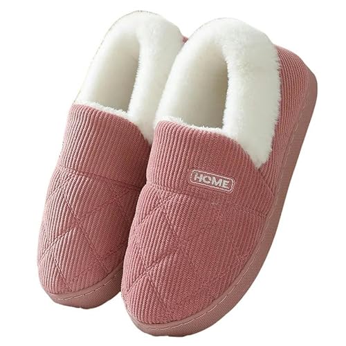 YLXCKGS Hausschuhe Frauen Plüsch -Hausschuhe Winter Warmes Pelz Antiskid -Wolkenschuhe Im Freien Atmungsaktive Dicke Flache Sohle Slipper Nach Hause-Hellrot-42-43 (Fit 40-41) von YLXCKGS