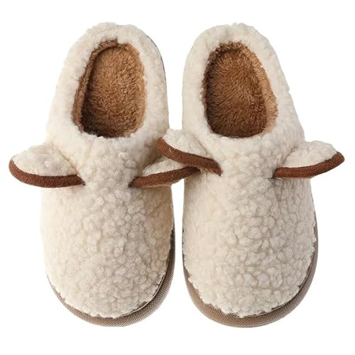 YLXCKGS Hausschuhe Frauen Warme Flauschige Hausschuhe Dicker Alleiniger Heimatliebhaber Winterschuhe Süßes Cartoon Ohr Weiche Plüsch Weiblich Männlich-Beige Teddy-6-6,5 (Cn36-37) von YLXCKGS